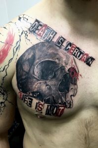 Trash Polka skull Tattoo von Kevin, Peckstage
